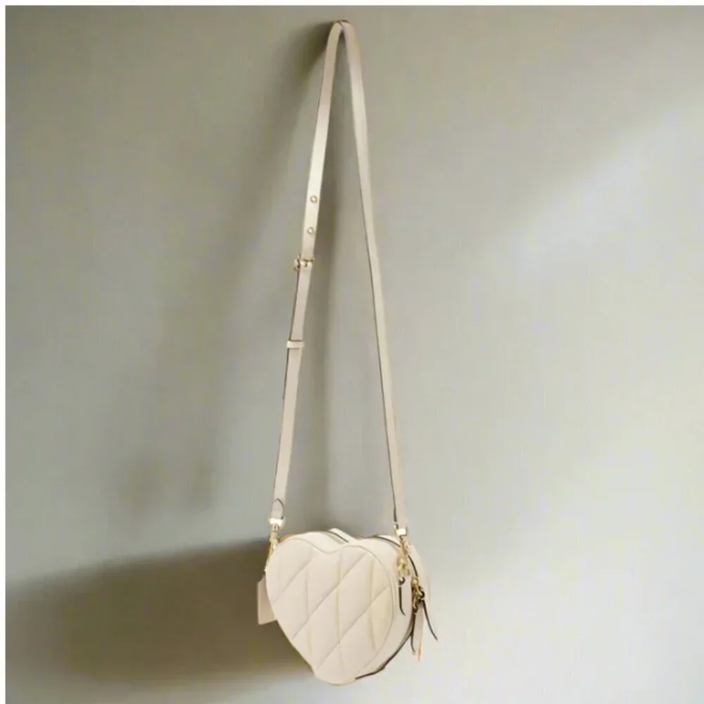 Coach Heart Crossbody Bag Ivory Quilted Nappa Leather Brass CE725